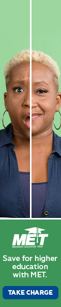 Web ad for MET; two photos of a woman side-by-side with a line down the center. On the left, she looks upset and the text reads, "100% concerned." On the right, she looks happy and the text reads, "100% confident."