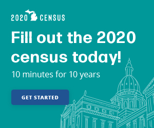 Web banner ad for Michigan Census, the headline reads "Fill out the 2020 census today! 10 minutes for 10 years."